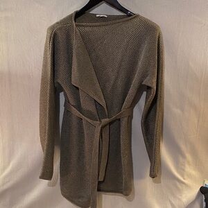 Max Mara metallic knit sweater with tie belt - Sz L